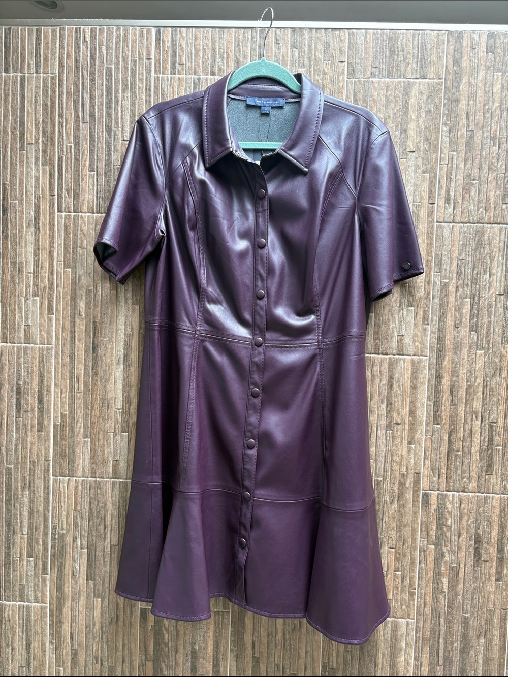Tommy Hilfiger Plum Leather Button-Front Dress